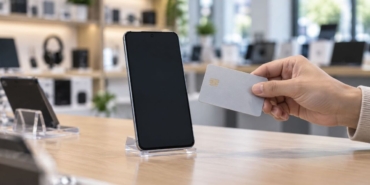 Telefon ve kredi kartı mağaza tezgâhında